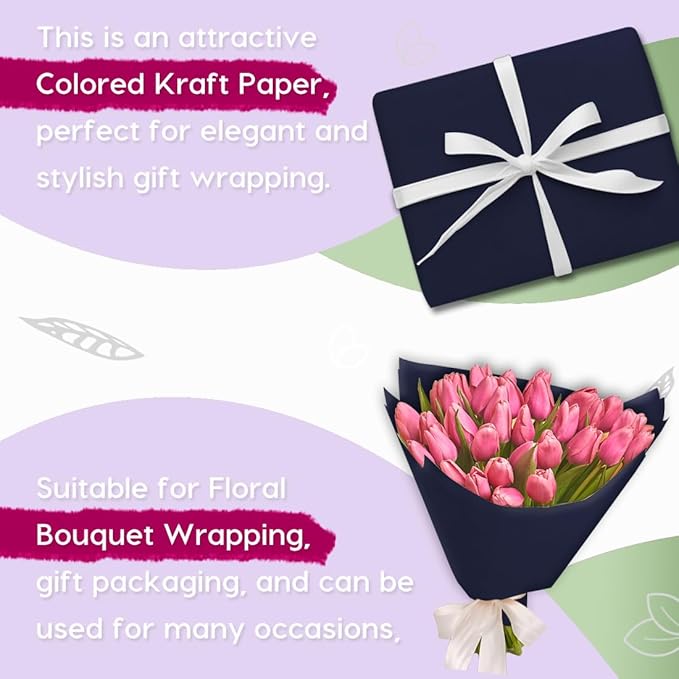 SMART&CASUAL 17.8" x 760" (63') Navy Blue Kraft Craft Paper Roll for Gift Wrapping Bulletin Board Bouquet Flower Kids Art Packing Parcel Table Covering 80GSM 55LB (Navy Blue, 17.8" x 63')