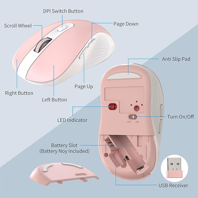 Wireless Keyboard and Mouse Combo, MARVO 2.4G Ergonomic Wireless Computer Keyboard with Phone Tablet Holder, Silent Mouse with 6 Button, Compatible with MacBook, Windows (Pink)