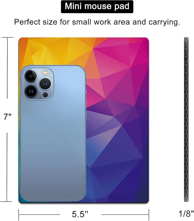 Small Mouse Pad, Mini Mouse Pads for Wireless Mouse and Laptop, Travel Mousepads with Designs - Cool Colorful Rainbow, Portable Mousepad with Non-Slip Rubber Base - 5.5 x 7 in