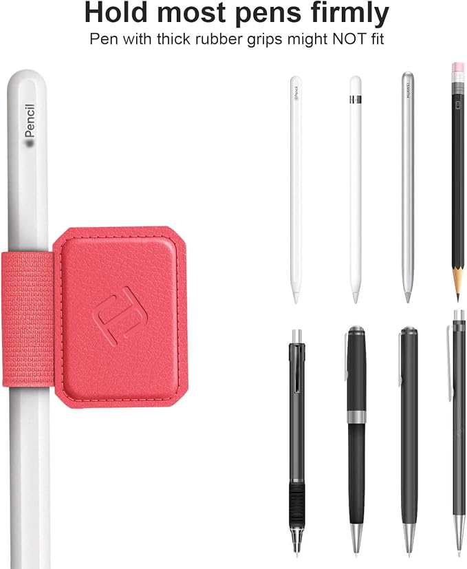 Fintie 4 Pack Pen Loop Holder for Apple Pencil Pro, USB-C/1st/2nd Gen | Elastic Adhesive PU Leather Sleeve, Secure Pen Holder, Attaches to Tablet Cases, Fits Stylus Pens, Watermelon