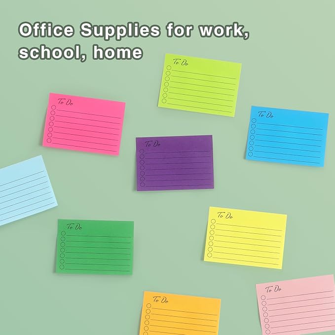 Eastern Wolf to Do List Sticky Notes, 3x4 in, 9 Neon Colors, 50 Sheets/Pad | Bright, Adhesive Memo Sticky Notes Notepad，Eye-Catching, for Planning & Reminders
