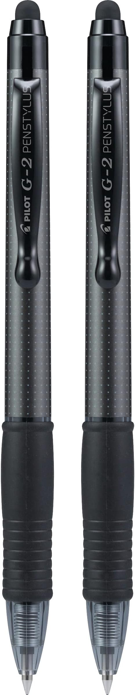 PILOT G2 Pen Stylus, Gray Barrel, 0.7 mm, Black Ink Pens, Pack of 2