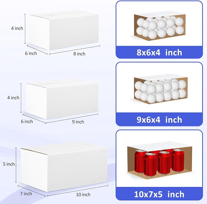 Eupako 12 Pack Small Shipping Boxes Assorted Sizes, 8x6x4 & 9x6x4 & 10x7x5 4 PCS Each Small Boxes, White Corrugated Box Mailers, Cardboard Boxes for Packaging Small Business, Mailing