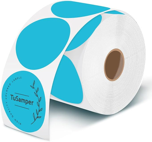 3 Inch (76.2mm x 76.2mm) Round Thermal Printer Label Stickers Self-Adhesive Circle Convenient Multi-Purpose Blank 3" Sticker Roll for Family Classification, Gift Sealing, Blue (500Pcs)