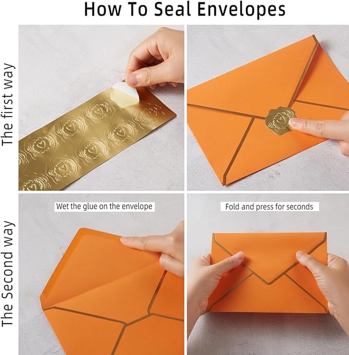 50 Pieces A7 Envelopes with Gold Border, 5.24 x 7.21 Inches Envelopes with Gold Stickers for Greeting Cards and Invitation (Dark Orange, A7-5x7)