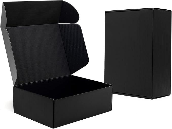 Timirog 12x9x4" Black Shipping Boxes 20 Pack Corrugated Cardboard Box | Mailing Box for Small Business, Tab Locking Literature Mailer Packaging Supplies for Packing Book Gifts Craft