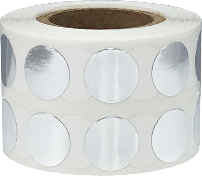 Metallic Silver Circle Dot Stickers, 1/2" Inch, 1000 Labels per Roll - Ideal for Organizing, Decorating, Labeling and Crafting in Homes, Schools, and Office Use