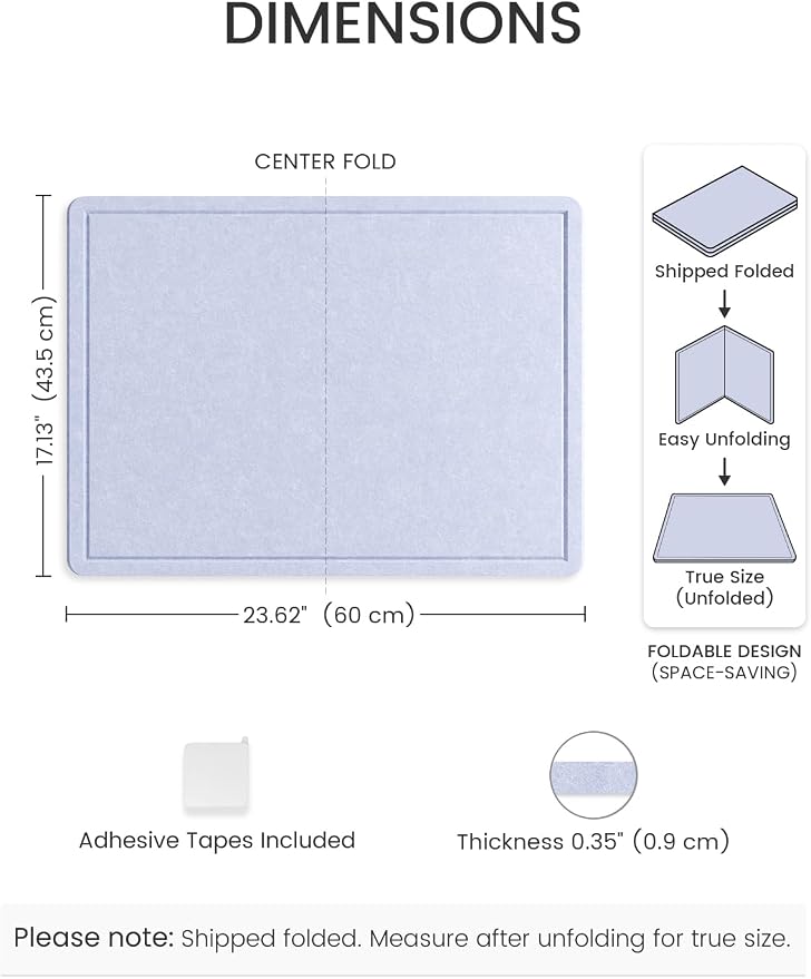 Fluxynara 23.6" x 17.1" Bulletin Board, Soft Periwinkle | Cork Board Alternative with 12 Removable Adhesive Tabs, Foldable Felt Pin Board for Home, Office, Classroom & Dorm