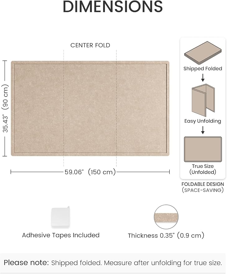 Fluxynara 59" x 35.4" Large Bulletin Board, Taupe | Cork Board Alternative with 24 Removable Adhesive Tabs, Foldable Felt Pin Board for Home, Office, Classroom & Dorm
