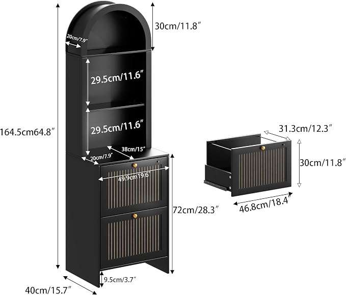 64.8"H Arched 2 Drawer File Cabinet, Farmhouse Vertical Cabinet with Lock | Vertical Filing Cabinet Fits Letter,Legal,A4 Hanging Folders,with Printer Stand Storage Bookshelf for Home Office,Living Room