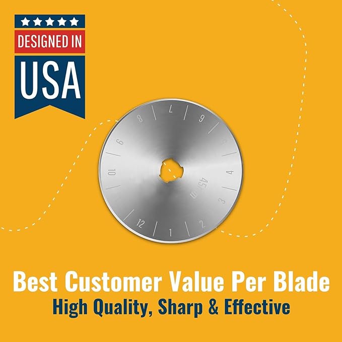 45mm Rotary Cutter Blades - (15 Pack) Fits Fiskars, Olfa, Martelli Blades and More - Studio Fabric Cutter Wheel for Fabric & Paper