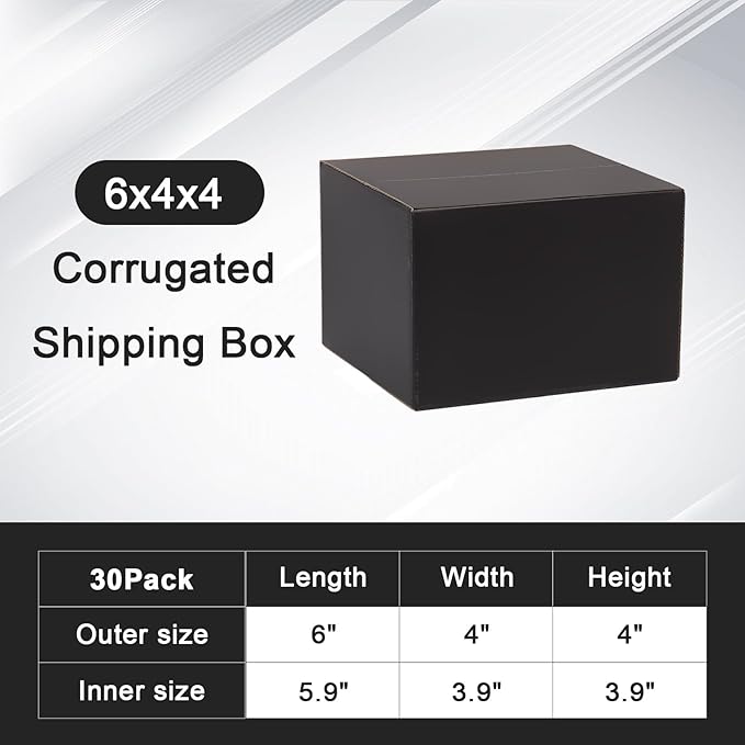 6x4x4 Black Shipping Boxes for Small Business, 30 Pack Corrugated Cardboard Box, Small Boxes for Shipping Packing