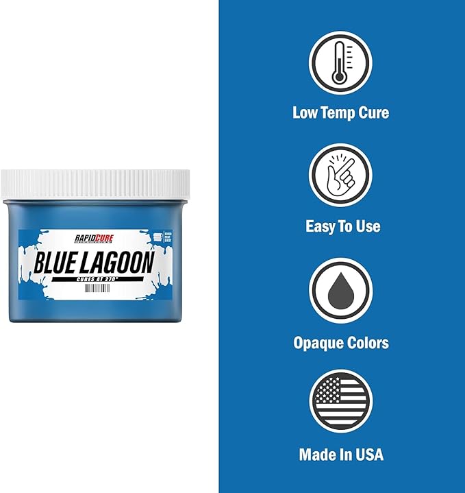 Rapid Cure® Screen Printing Ink Blue Lagoon (3.5 Gallon - 448oz.) - Plastisol Ink for Screen Printing, Fast Curing Fabric Paint - Screen Print Direct®, USA Made