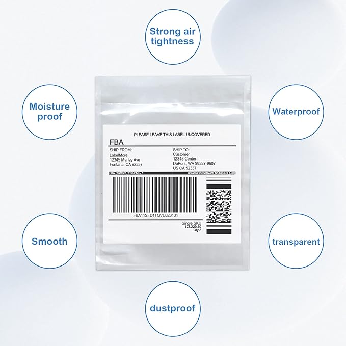 External Dimensions 4.5'' x 5.5'' 200 Packaging Box Single Envelope, SJPACK Transport Label Cover, Transport Label Bag, Invoice Transport Label Mailing Bag With Transparent Adhesive