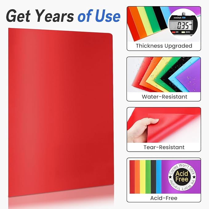 Sooez 7 Pack Folders with Pockets, 2 Pocket Folders with Extra Labels | Plastic Folder with Pockets, Heavy Duty File Folder Bulk, School Business Office Filing Supplies, Warm Colors