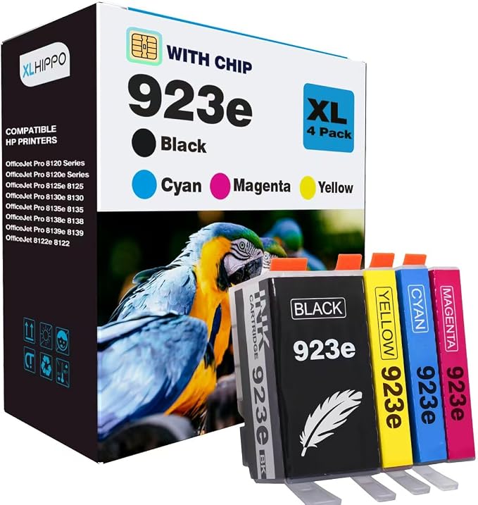923e 923XL Ink Cartridges for HP Printers 8120e 8130e Series Replacement for HP 923e 923XL 923 Ink Cartridges for OfficeJet Pro 8125e 8135e 8138e 8139e 8135 8139 8130 8120 |4 Pack