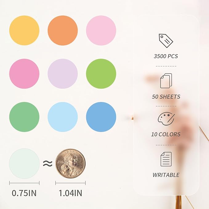 3500 PCS Colored Dot Stickers 3/4 Inch Circle Round Coding Label | Used for manual labor in kindergartens, garage yard price sales, organizing activity color groups,marking spice bottles