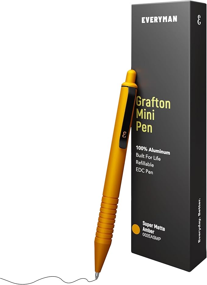 Everyman Amber Super Matte Mini Click Pen | Compact Refillable 0.7mm Gel Pen with Premium Grip | Pocket-Size Metal EDC Pen for Travel, Office, Journaling & Everyday Writing