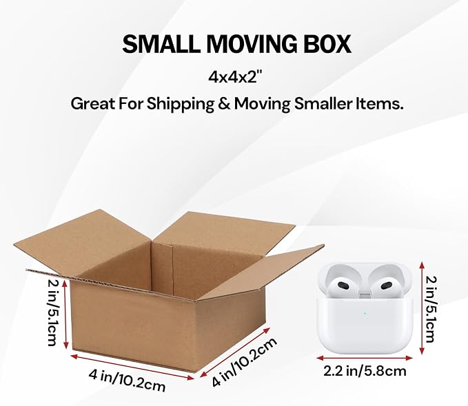 Rempry 100 Pack 4x4x2 Shipping Boxes Brown, Small Corrugated Cardboard Box for Mailing, Packaging Small Business, Kraft Mailer Gift Boxes