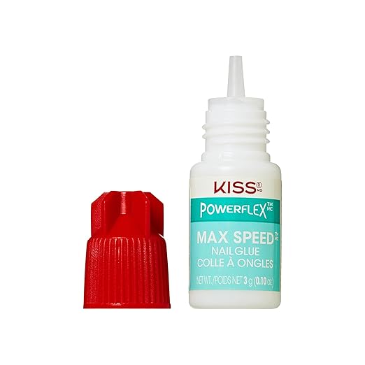 KISS PowerFlex Maximum Speed Nail Glue - Fast Drying Adhesive for Glue-On Nails & Repairs with Nozzle Tip Applicator, Ideal for Tips & Wraps, Net Wt. 0.10 oz (3g)
