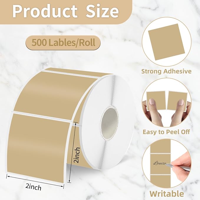 Starboling 2"x2"Square Thermal Labels,Self-Adhesive Thermal Sticker Printer Labels for Small Business,Address,Color Coding（Brown）