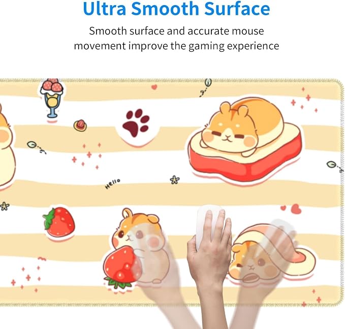 Cute Hamster Mouse Pad XL Large Mousepad Non Slip Rubber Base Desk Mat for Laptop Computer Gaming 31.5" X 12"