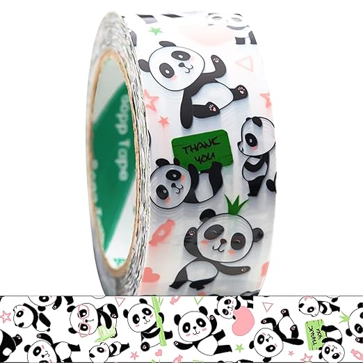 Designer Cute Packing Tape, Colorful Printing Shipping Tape, Carton Decorative Tape for Sealing Boxes, Panda - White, 1.77" x 110 yd