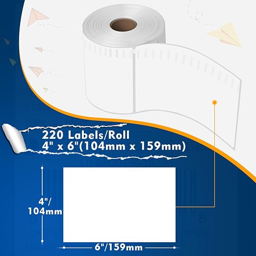 L LIKED 2200 4"x 6" Direct Thermal Labels, Replacement for DYMO 1744907 | 10 Rolls, 220 Labels/Roll, BPA Free, Perforated, Strong Adhesive, Compatible with Most Thermal Printers