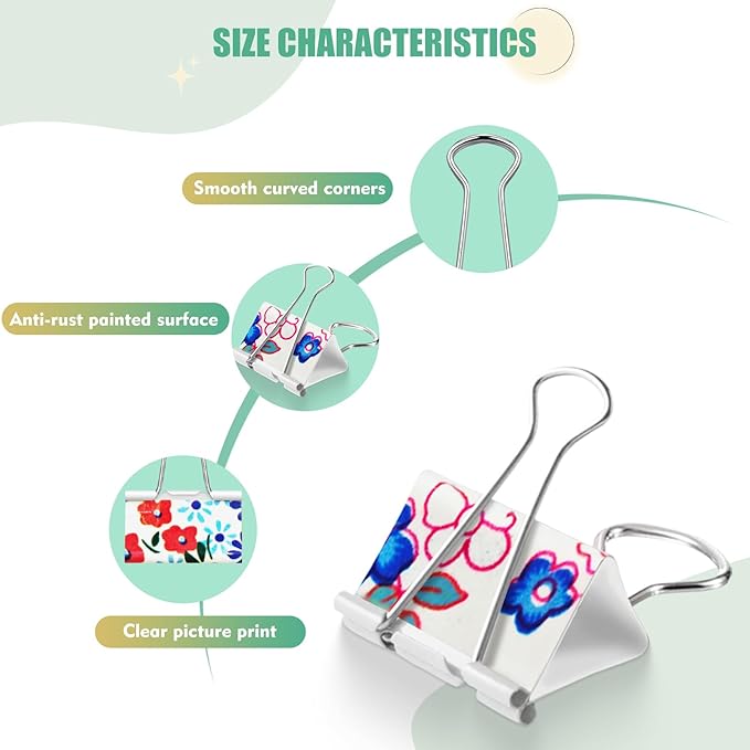 Mini Decorative Binders Cute Colorful Stainless Steel Clips, 24Pcs 6 Assorted Colors (4 Each)，Multipurpose Utility Clips for Office, Kitchen, School, Crafts, and Home Organization