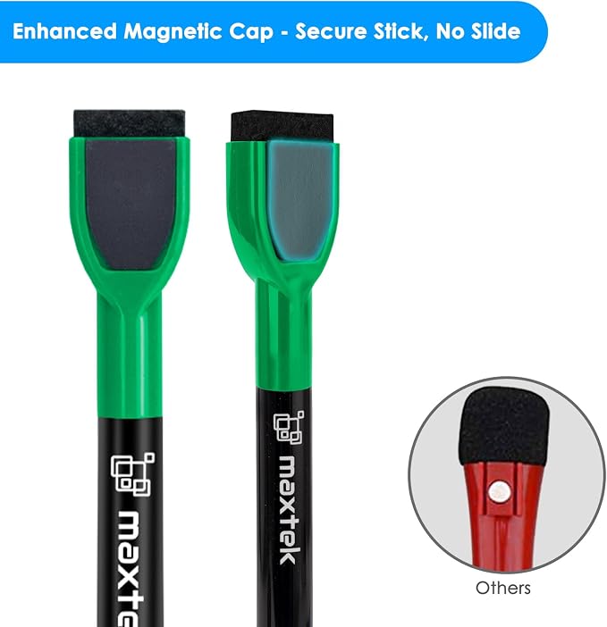 maxtek Dry Erase Markers - 6 Count Green Magnetic Dry Erase Markers Fine Tip with Eraser, Low Odor Whiteboard Markers for Calendar Boards