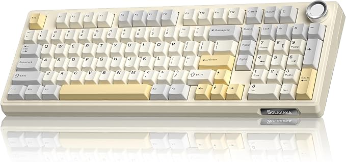 SOLAKAKA KI99 Pro 96% Wireless Gaming Keyboard, RGB Creamy Keyboardw with Knob, Hot-Swappable Pre-Lubed Switches, Gasket Structure Mechanical Keyboards (Beige-White, Non-Silent Version)