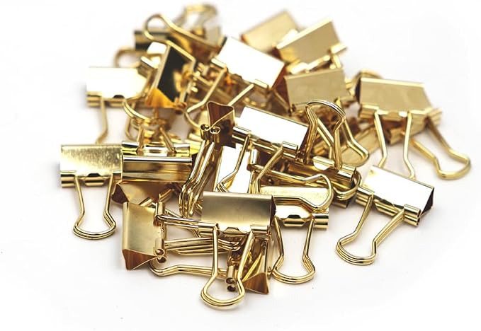 JAM PAPER Colorful Binder Clips - Extra Small - 3/5 Inch (15 mm) - Gold Binderclips - 30/Pack