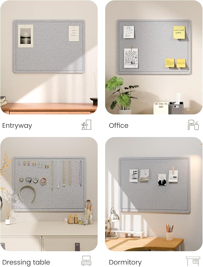 Fluxynara 23.6" x 17.1" Bulletin Board, Soft Gray | Cork Board Alternative with 12 Removable Adhesive Tabs, Foldable Felt Pin Board for Home, Office, Classroom & Dorm