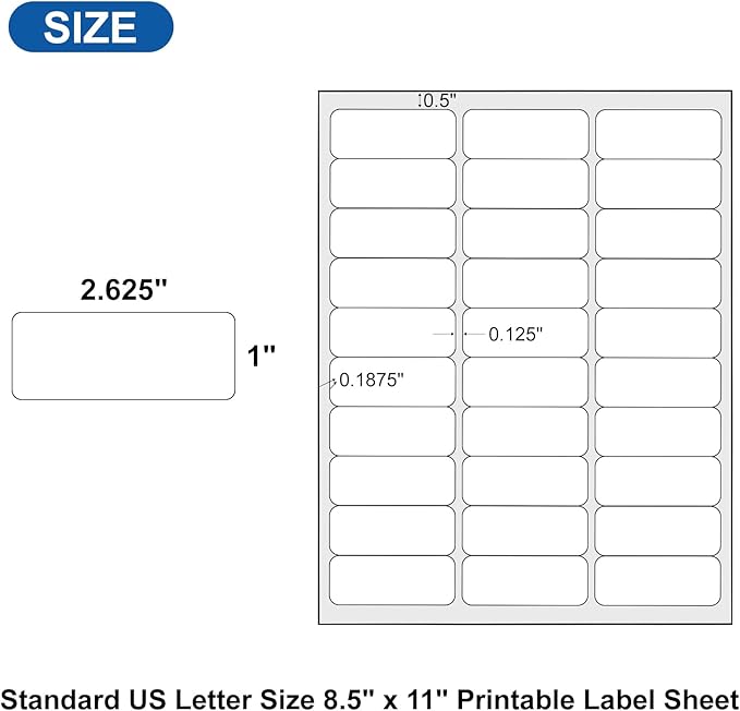 1" x2-5/8 Address Label for Laser Inkjet Printer 250 Sheets, Printable Shipping Label 30 per Sheet, 5160 8160 White Mailing Labels for Package Envelope