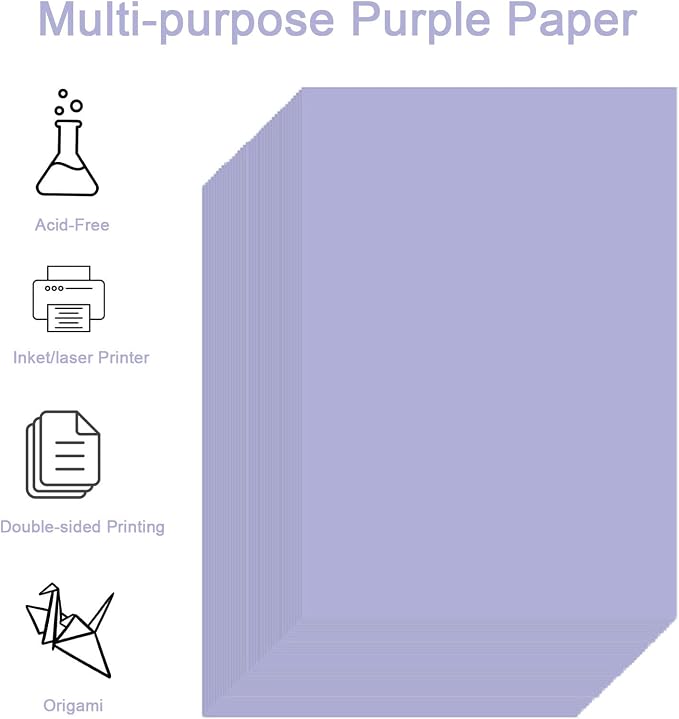 Colored Paper, Purple Copy Printer Paper, Lavender Lightweight Construction Paper for Crafting & Office School Supplies, 8.5x11inch-1 Ream
