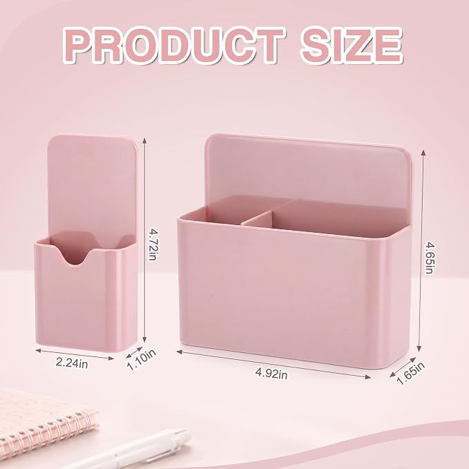 Crtiin 3 Pcs Magnetic Pen Holder Set for Refrigerator, Magnetic Desk Organizer with 1 Large 2-Compartment and 2 Small Holders, Marker Holder for Refrigerator, Whiteboard, Home Office(Pink)