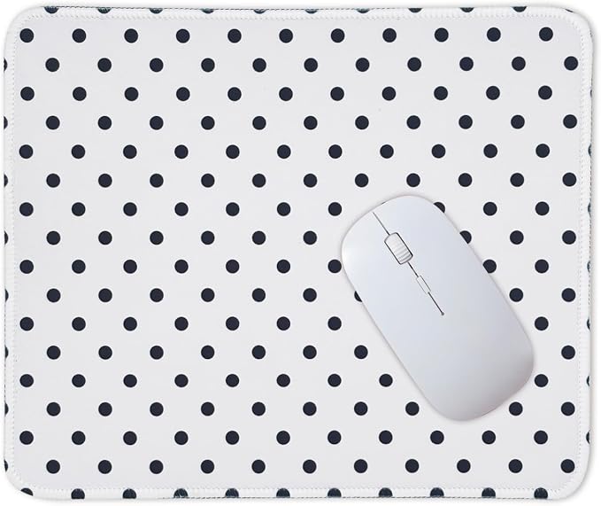 Mouse Pad for Desk with Stitched Edge, Premium Cute Washable Mouse Pads. Computer Mousepad with Non-Slip Rubber Base, Mousepads for Laptop, 9.25x7.75x0.12 inch (Black Polka Dots)