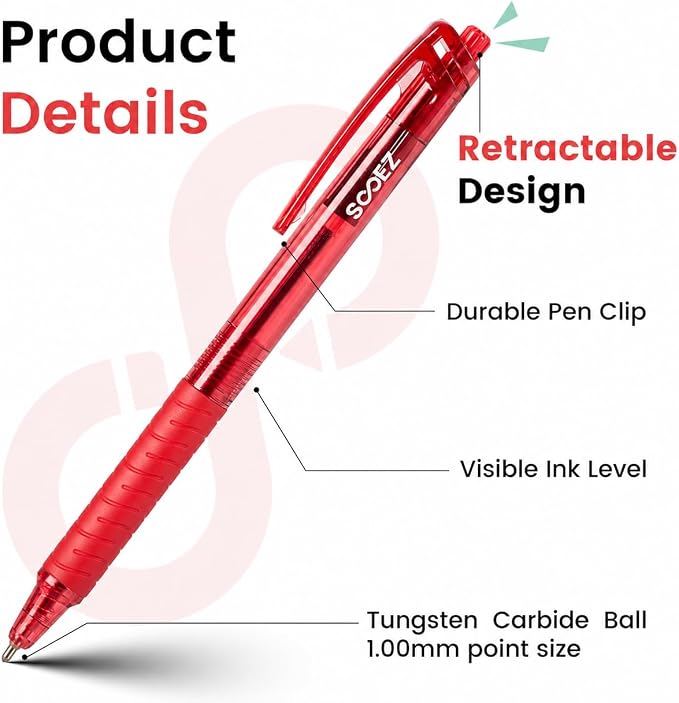 Sooez 60 Pack Bulk Pens Ballpoint, Smooth Writing Pens with Soft Grip | Retractable Blue Ink Pens, Medium Point 1.0mm Pen for Journaling, Ballpoint Pen Office Supplies