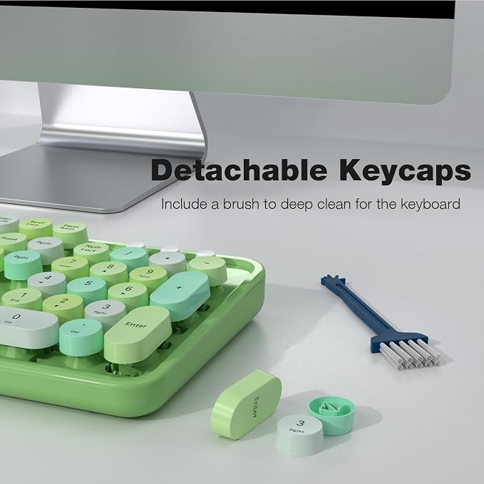 KNOWSQT Wireless Keyboard and Mouse Combo, Green 104 Keys Full-Sized 2.4 GHz Round Keycap Colorful Keyboards, USB Receiver Plug and Play, for Windows, Mac, PC, Laptop, Desktop
