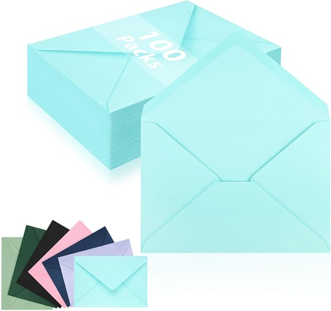 100 Pack A7 Envelopes, Light Blue Greeting Card Envelopes Self Seal, 5.24 x 7.24 in Envelopes for Birthday Graduation Baby Shower Wedding Invitation Cards