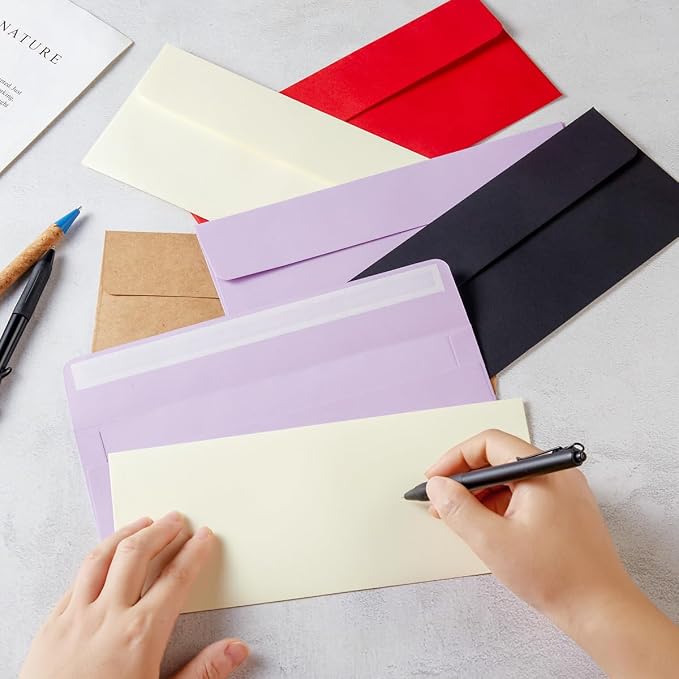 Wish50 Pack #10 Business Envelopes, 4 1/8 x 9 1/2 Inches, Red | Self Seal, Standard Business Envelopes For Greeting cards, Letter Mailing, Invitation