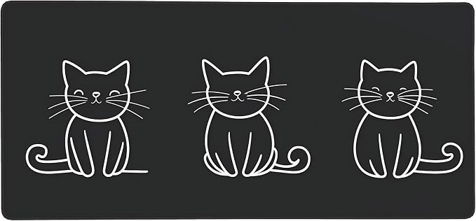 Cute Anime Black Cat Gaming Mouse Pad, Black White Minimalist Desk Mat with Anti-Slip Base & Stitched Edges, Office Supplies & Desk Decor for Women, 35.4" x 15.7" in Home Office Essentials