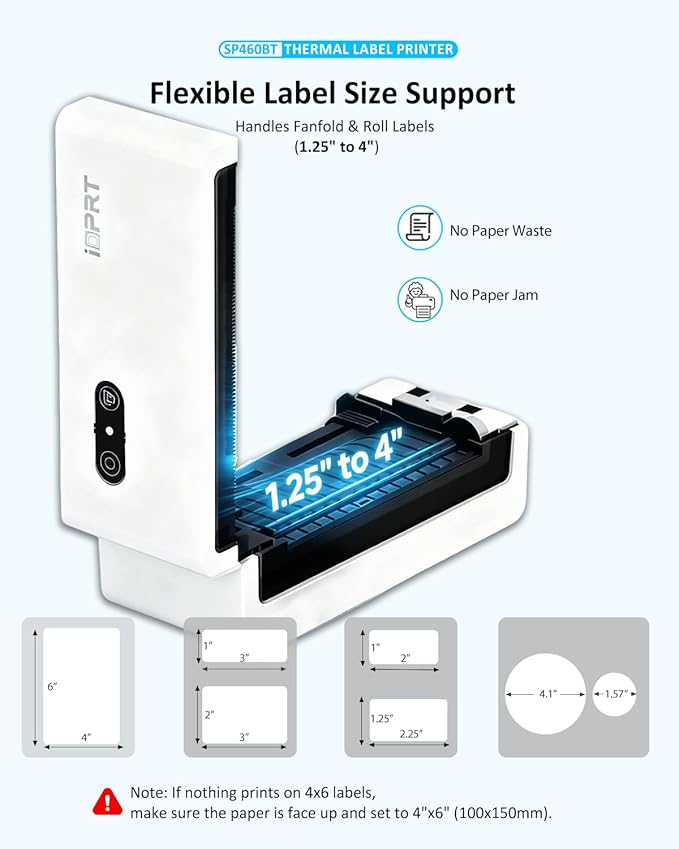 Bluetooth Thermal Shipping Label Printer, 4x6 Wireless High-Speed Label Printers for Small Business, Compatible with Android, iPhone, Windows & Mac, Widely Used for Tiktok, Shopify, USPS, SP460BT