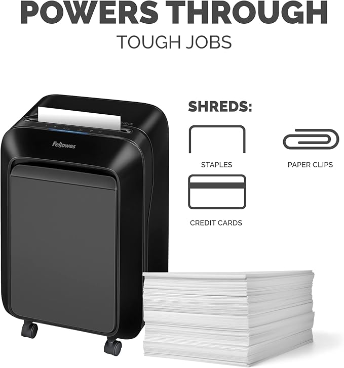 Fellowes LX210 P-4 Micro-Cut Paper Shredder, Jam-Proof Heavy-Duty Paper Shredder for Office, 16 Sheet Capacity, Black