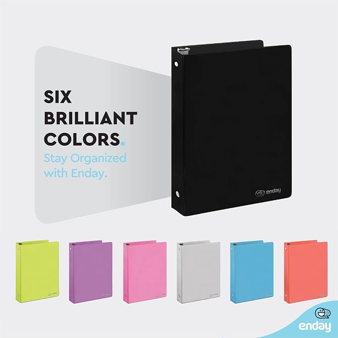Enday 1 Inch Binder, Black 3 Ring Binder 1 Inch, Heavy Duty Three Ring Binder, 175 Sheets Capacity - One Inch Binder for Home School and Office.