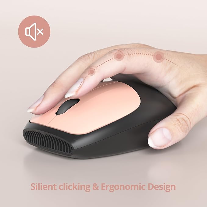 Surmen Cute Colorful Keyboard and Mouse Wireless Silent, Full-Size Retro Typewriter Wireless Quiet Black and Pink Keyboard Low-Noise 2.4GHz for Computer, Desktop, Laptop(6-Heimei)