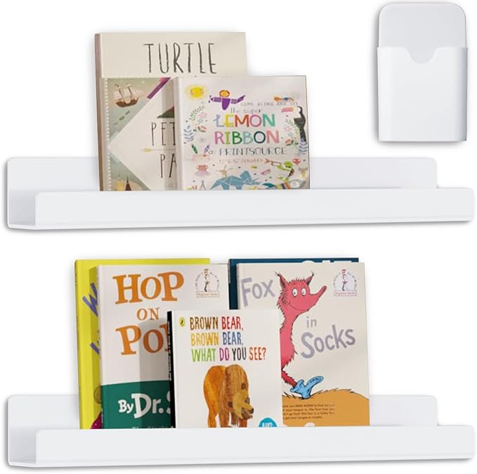 2 Pcs Magnetic Book Shelf for Whiteboard with Magnetic Pen Holder | Heavy Duty Acrylic Magnetic Shelves for Classroom Furniture,Office, Refrigerator,School Supplies-White