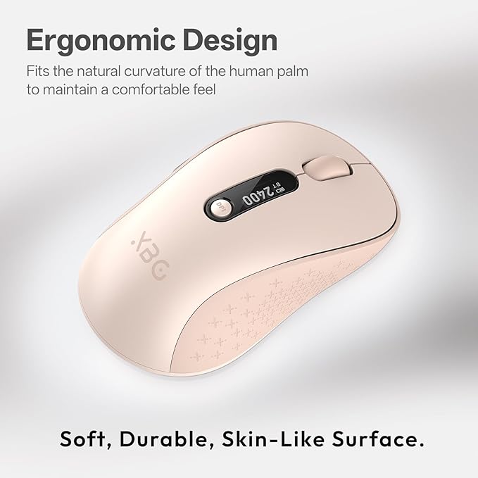 XBG B15pro Wireless Bluetooth Mouse, Bluetooth 5.0/4.0 & 2.4G Tri-Mode, Type-C Rechargeable with LED Screen Display, Ergonomic Silent Click for Laptop/PC/Tablet, Multi-Device & Office Use-Pink