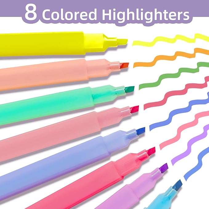 Aesthetic Cute Pastel Highlighters Set, 8 Pcs Bible Highlighter, Highlighter Assorted Colors, Bible Highlighters and Pens No Bleed, Chisel Tip, Candy Colors, No Bleed Bibles Assorted Colors