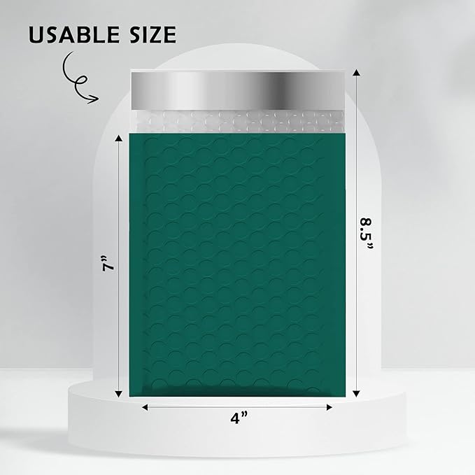 Yens Poly Bubble Mailers 4x8 50 Pack Green Waterproof Self Seal Adhesive Shipping Bags, Cushioning Padded Envelopes for Shipping, Mailing, Packaging Usable 4x7